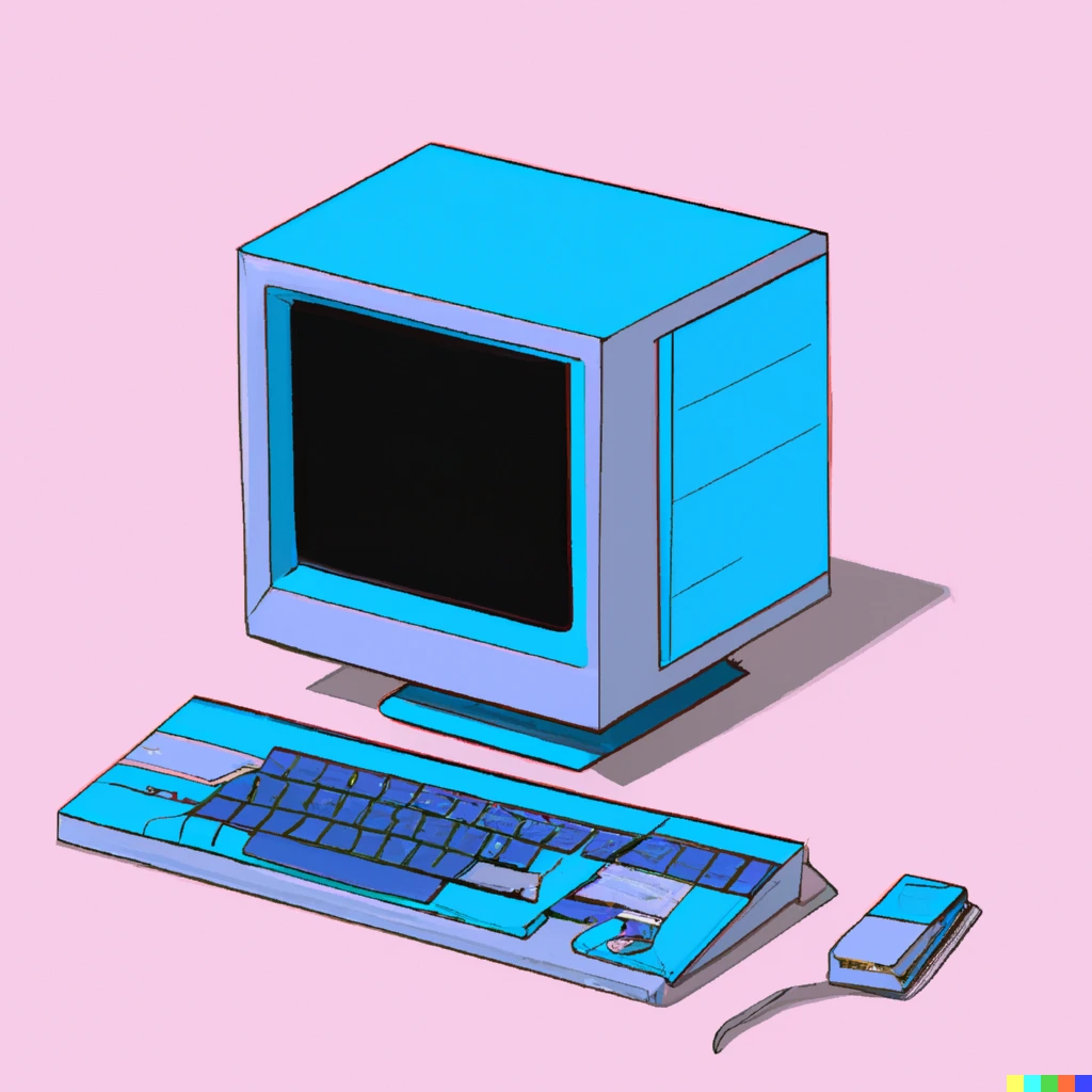 A computer from the 90s in the style of vaporwave